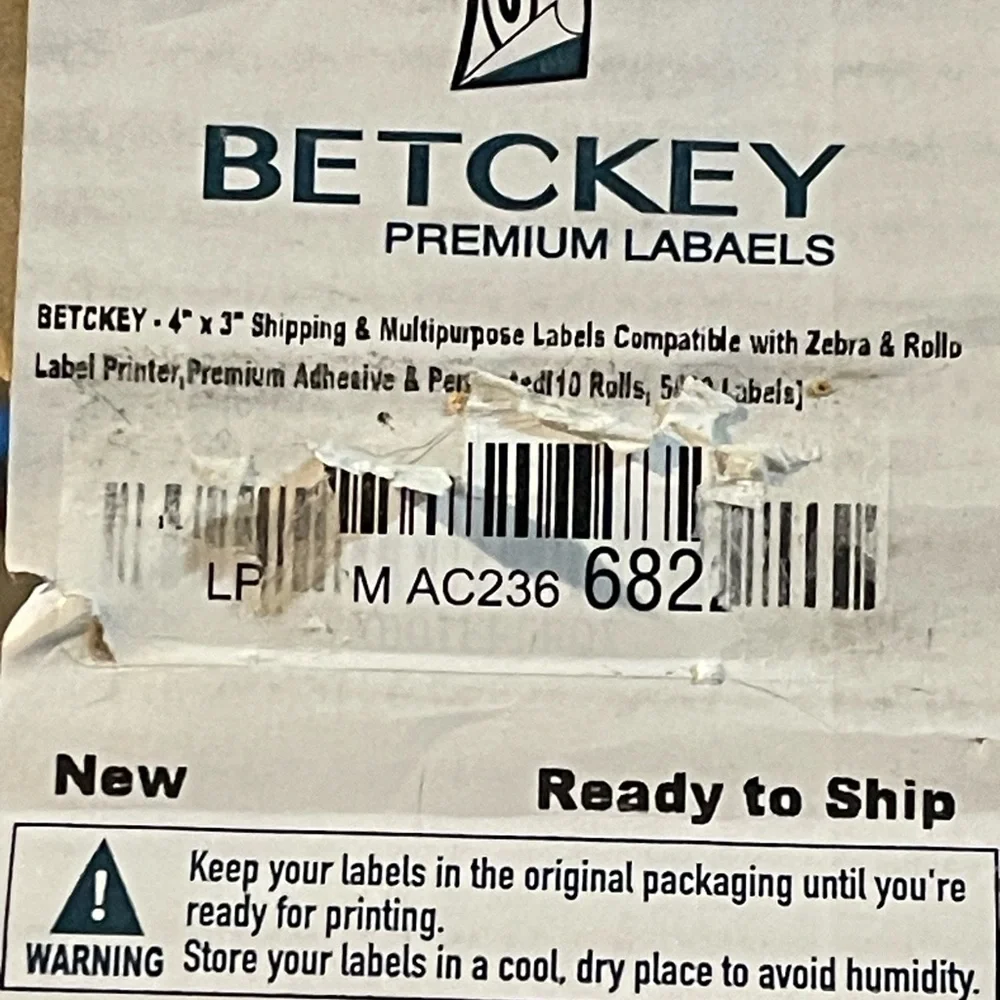 6 BETCKEY Premium Thermal Adhesive Label Rolls- 4X3 in. for Zebra Rollo Printers